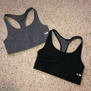 Champion brand, grey and black/grey (reversible) sports bras (2 included)